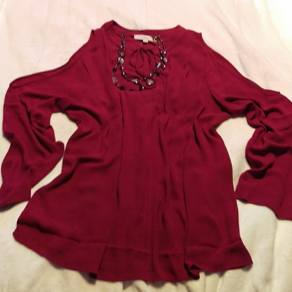 Loft,Ann Taylor Loft Maroon Cold Shoulder Top - Picture 2 of 5